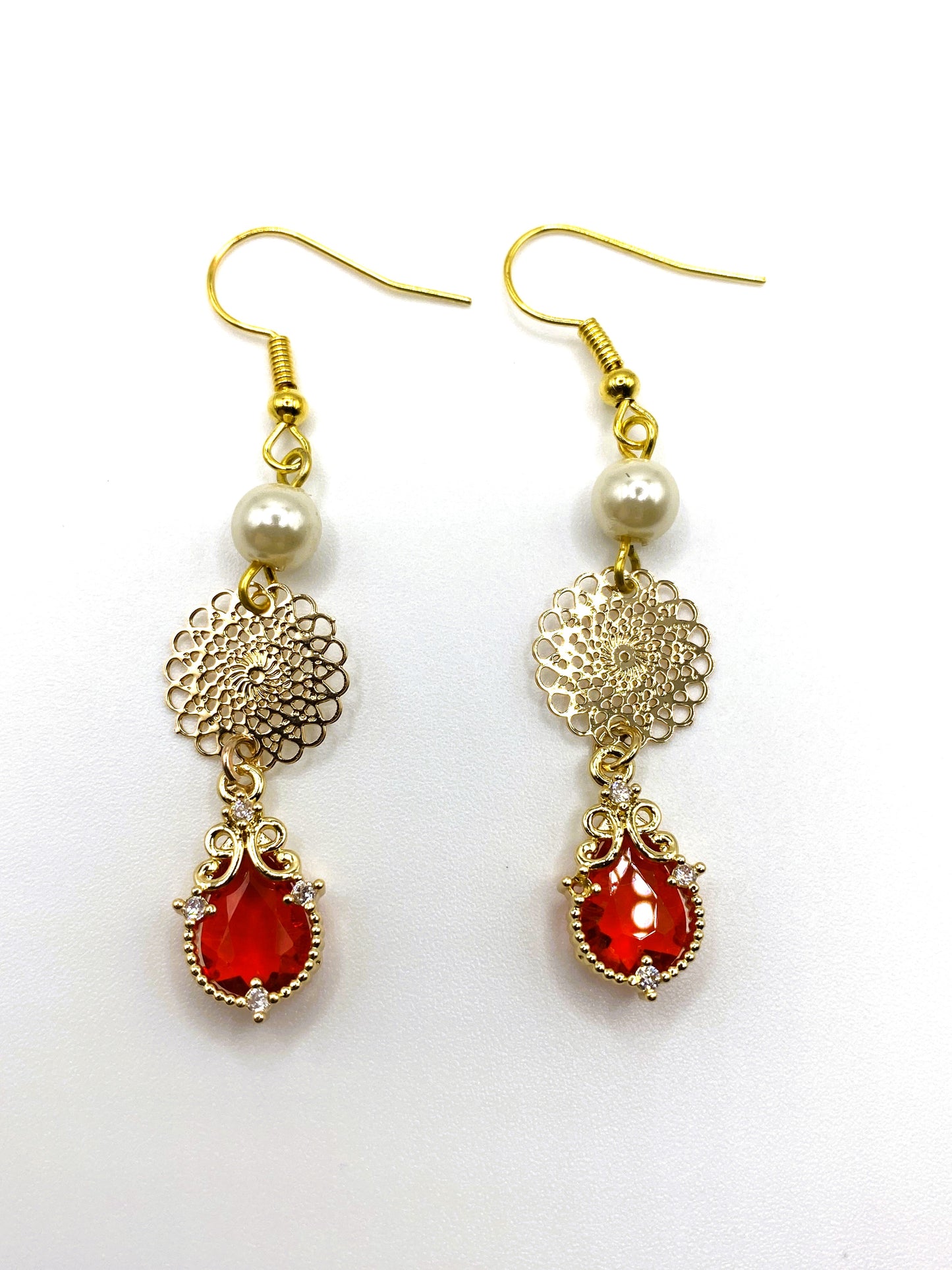 Red Gem with Pearl Earrings