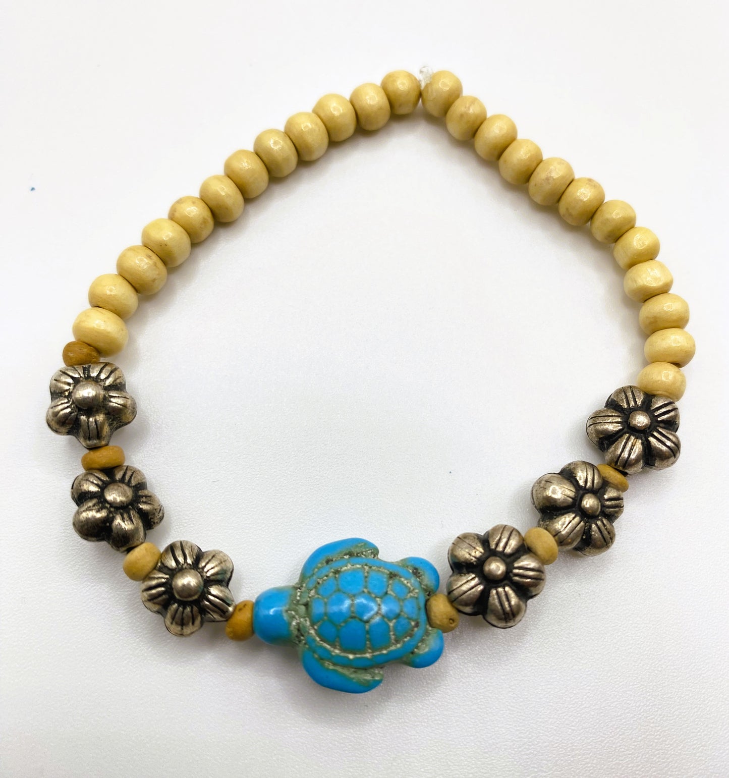 Metal Flower & Sea Turtle Bracelet