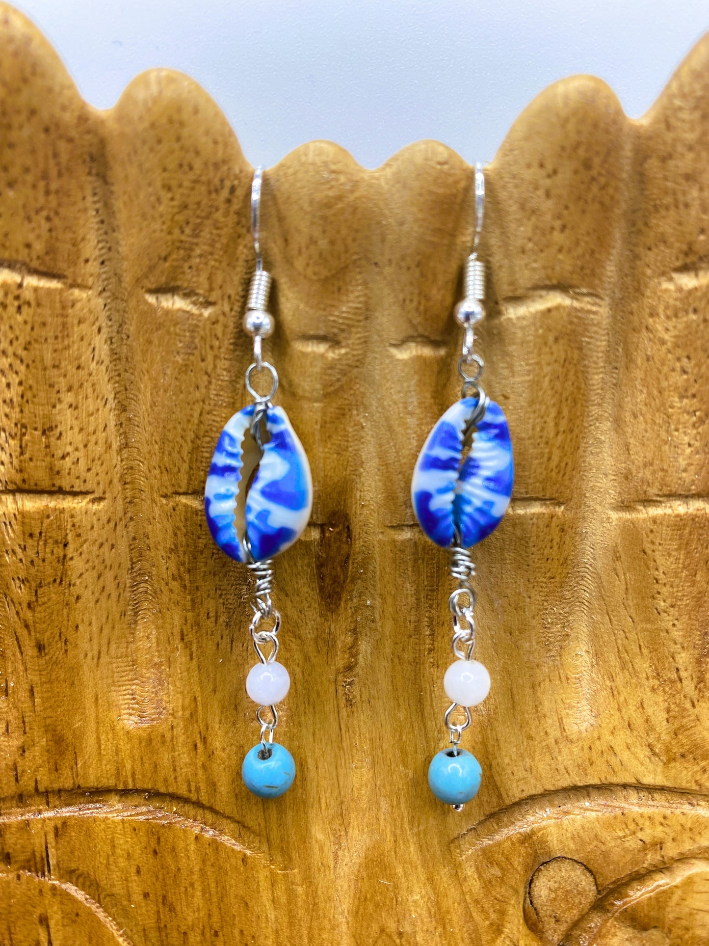 Painted Cowry Shell Earrings
