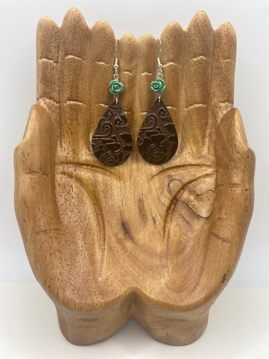 Turquoise Rose & Leather Earrings