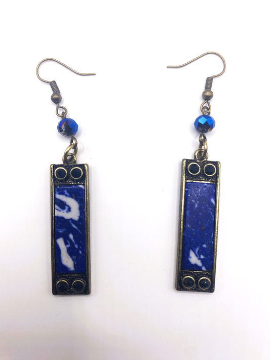 Blue & White Marble Earrings
