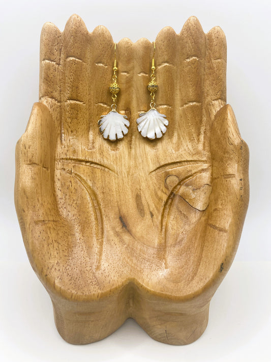 Carved Shell with Gold Accent Earrings