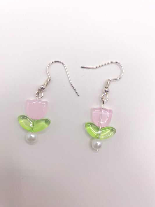 Dainty Pink Flower Earrings