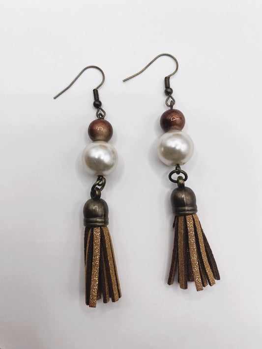 Brown & Pearl Tassel Earrings