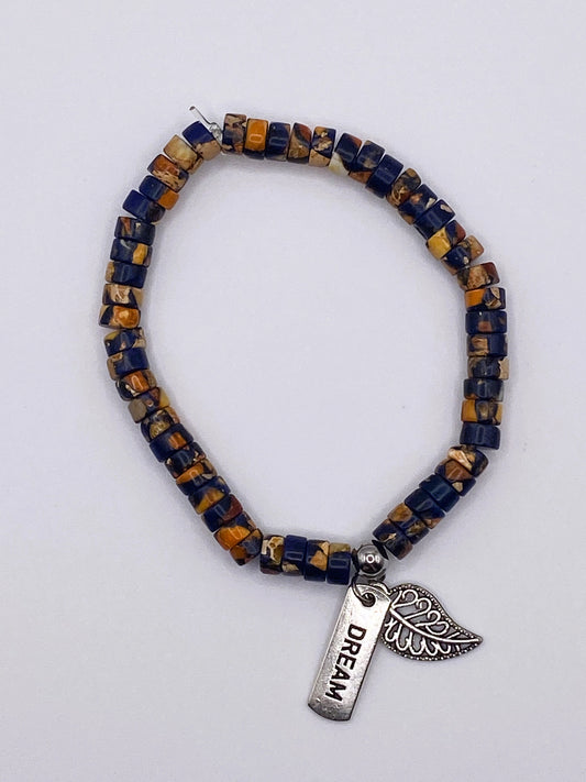 Lapis Lazuli and Orange Stone Bracelet with Charm