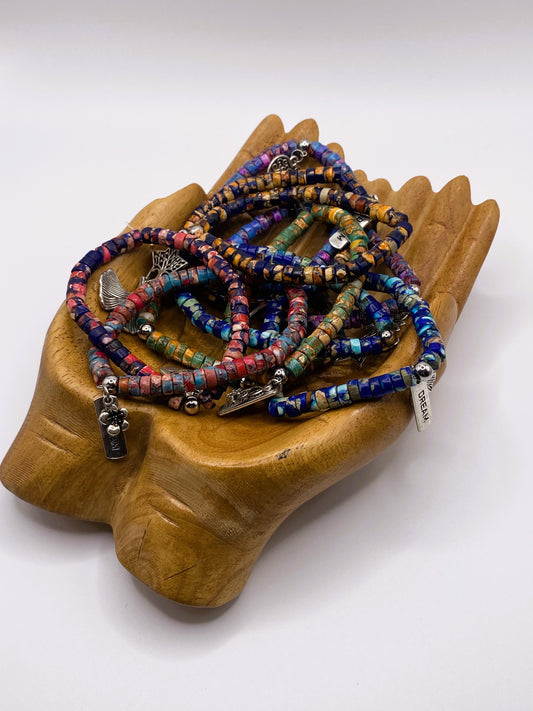 Turquoise with Red Natural Stone Bracelet with Charm