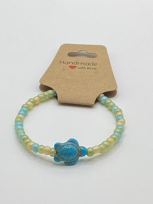 Blue Sea Turtle Accent Bead Bracelet
