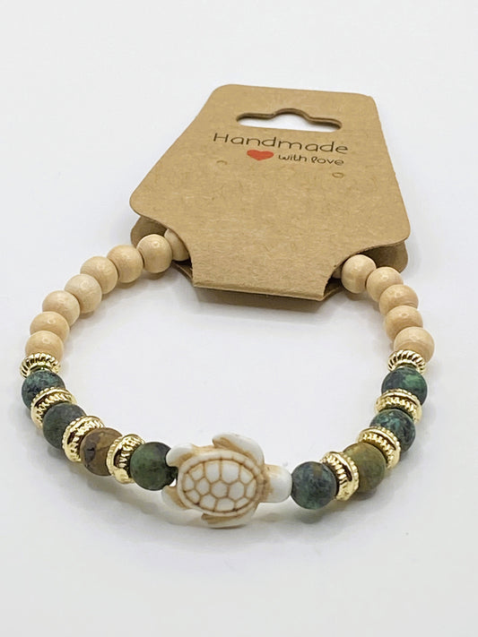 Sea Turtle & Wooden Bead Bracelet
