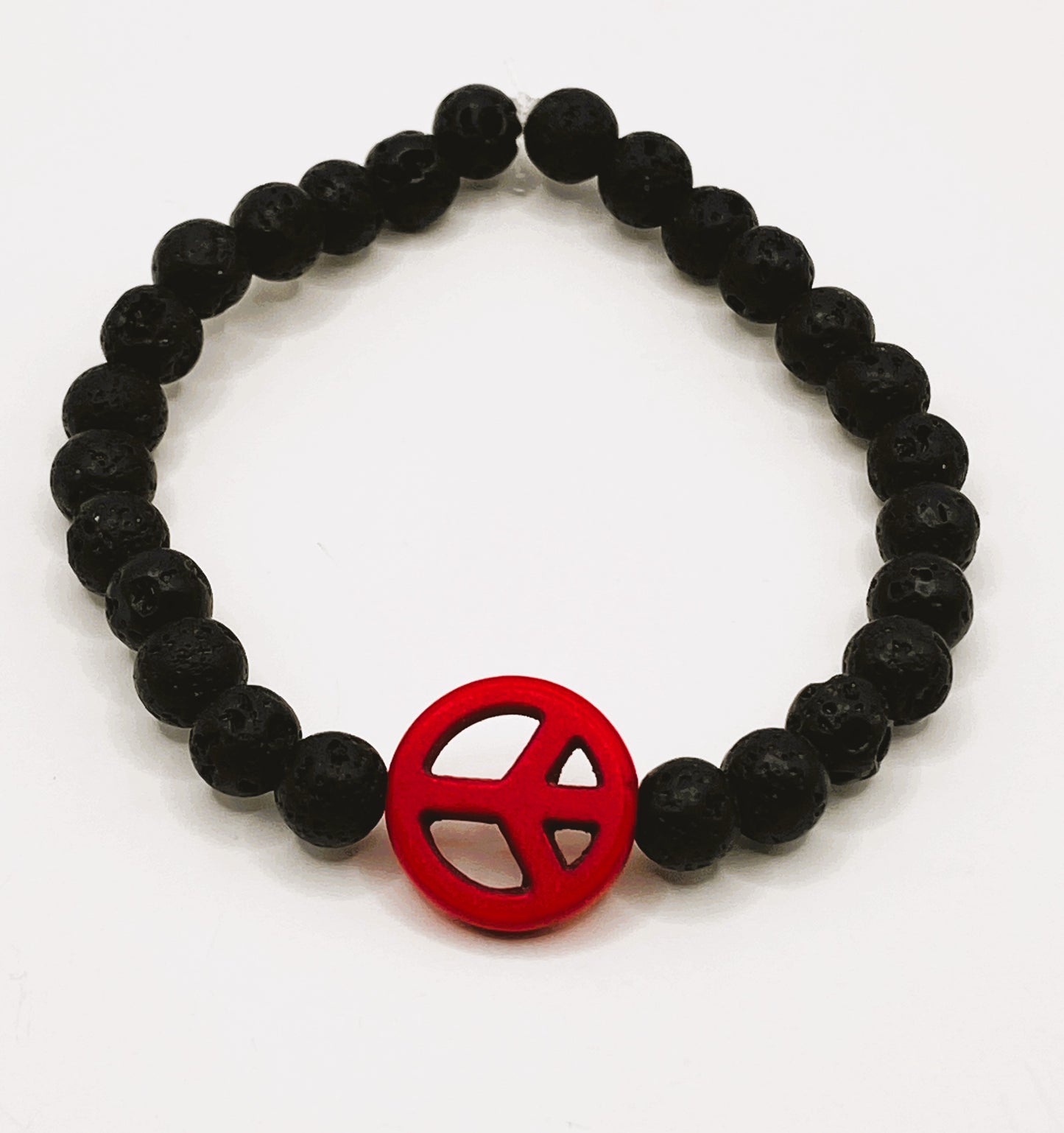 Peace Sign Bracelet with Lava Rock