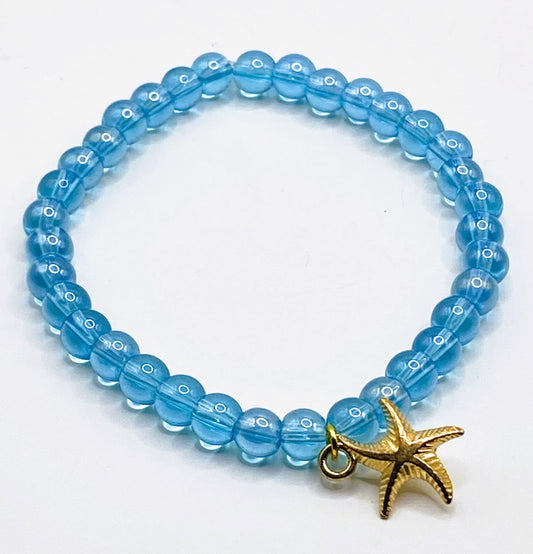 Sea Star Charm Bracelet with Blue Beads