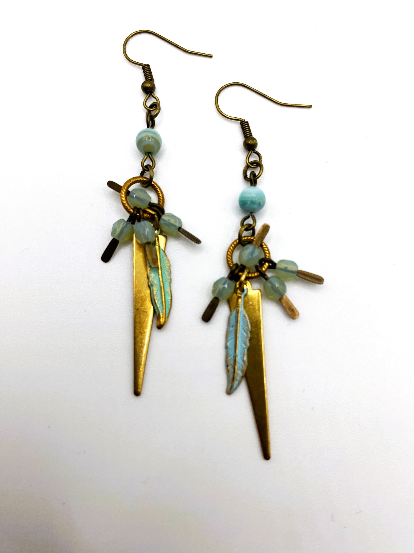 Blue Embellished Spear Earrings