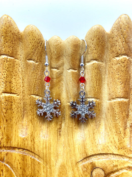 Red Crystal Snowflake Earrings
