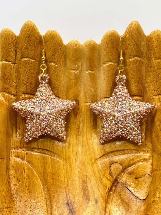 Dusty Rose Glitter Star Earrings
