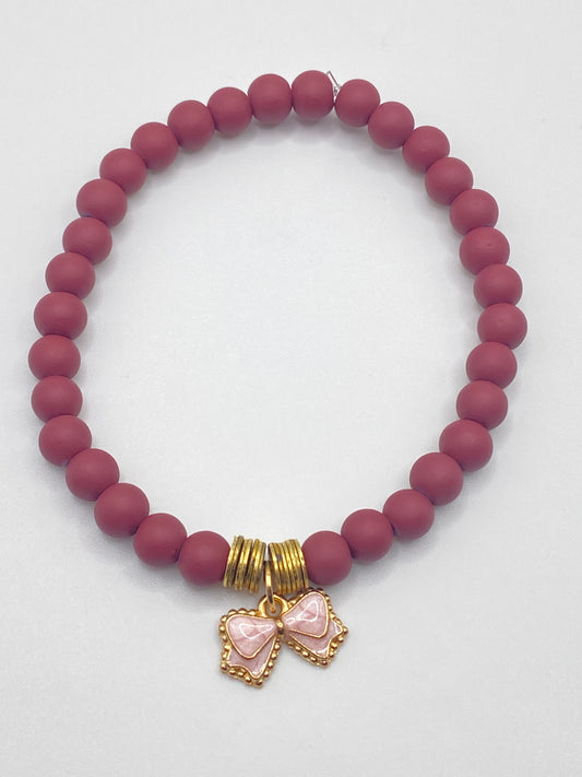 Maroon Bracelet with Bow Charm