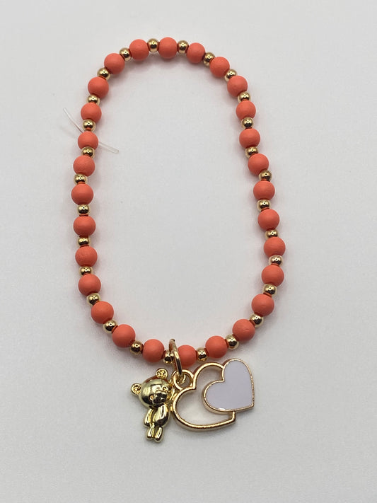 Gold & Coral Bracelet with Bear Charm