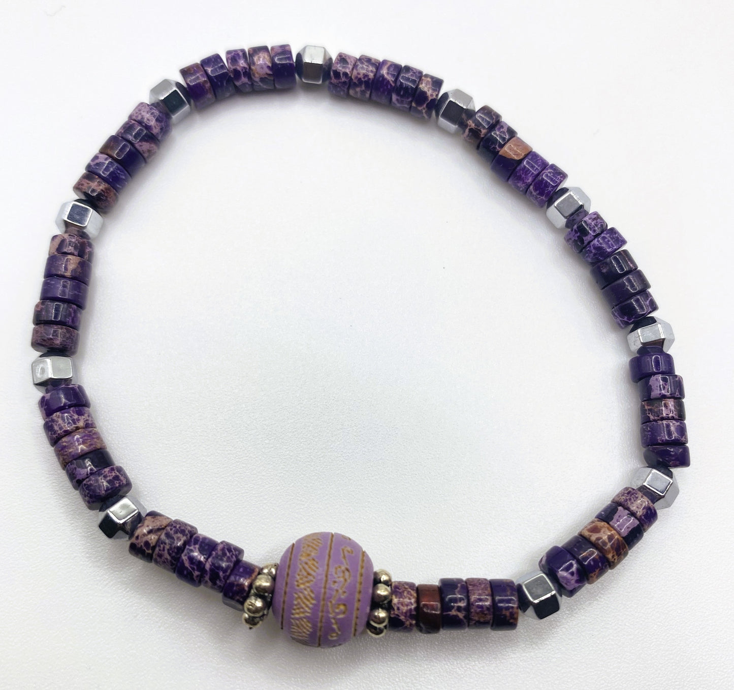 Accent Purple Wooden Bead Bracelet