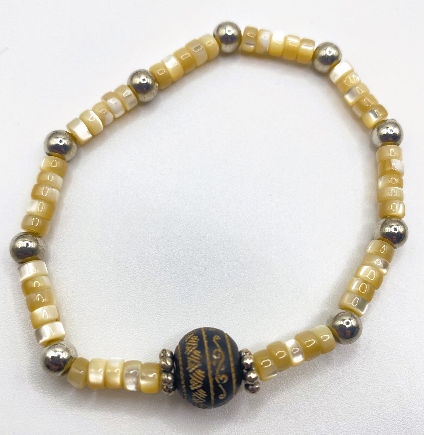 Accent Black Wooden Bead Bracelet