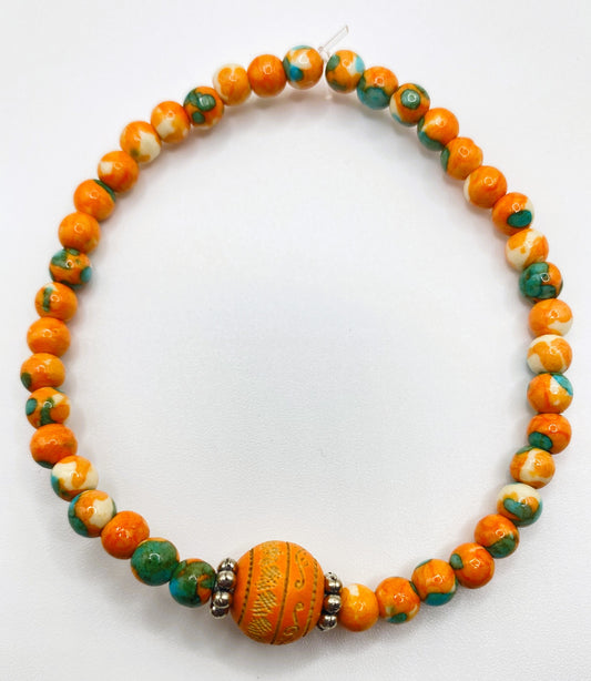 Accent Orange Wooden Bead Bracelet