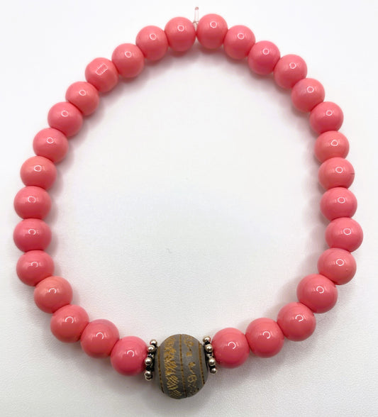 Gray & Pink Bead Bracelet