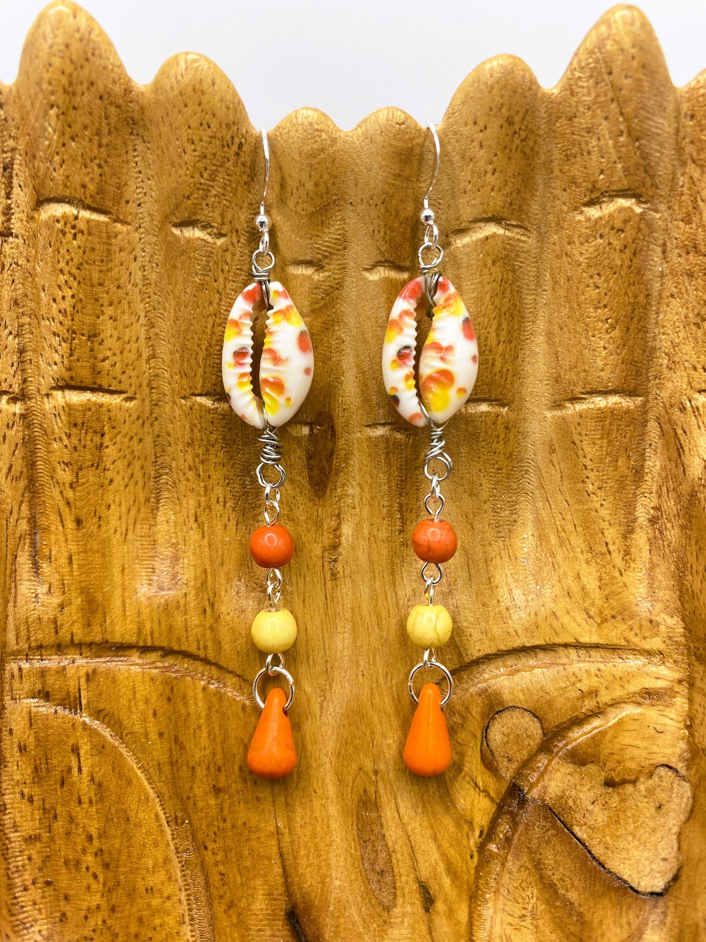 Painted Cowry Shell Earrings