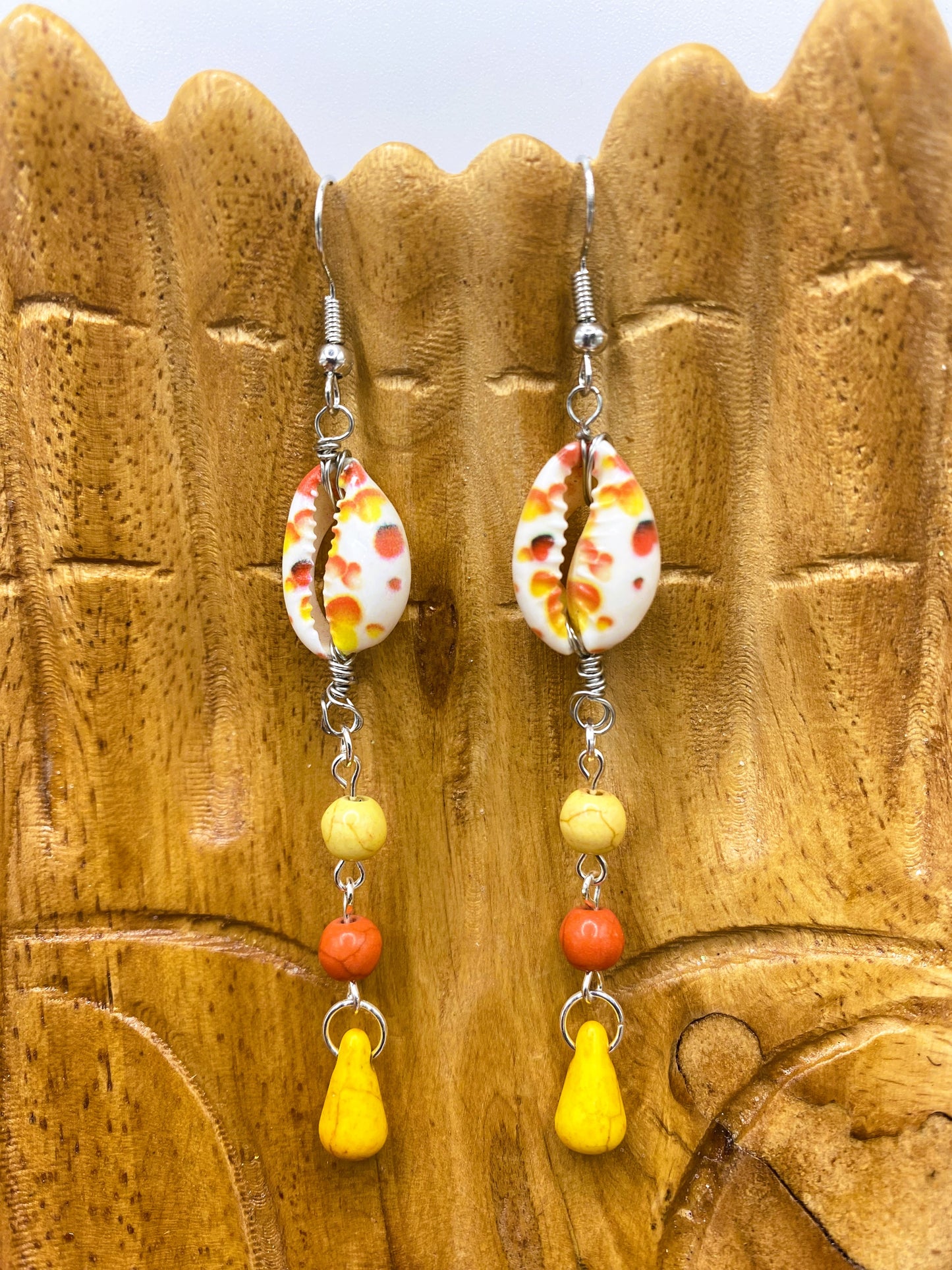 Painted Cowry Shell Earrings