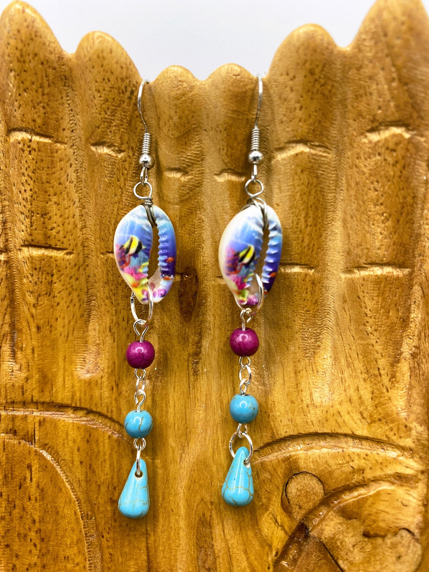Painted Cowry Shell Earrings