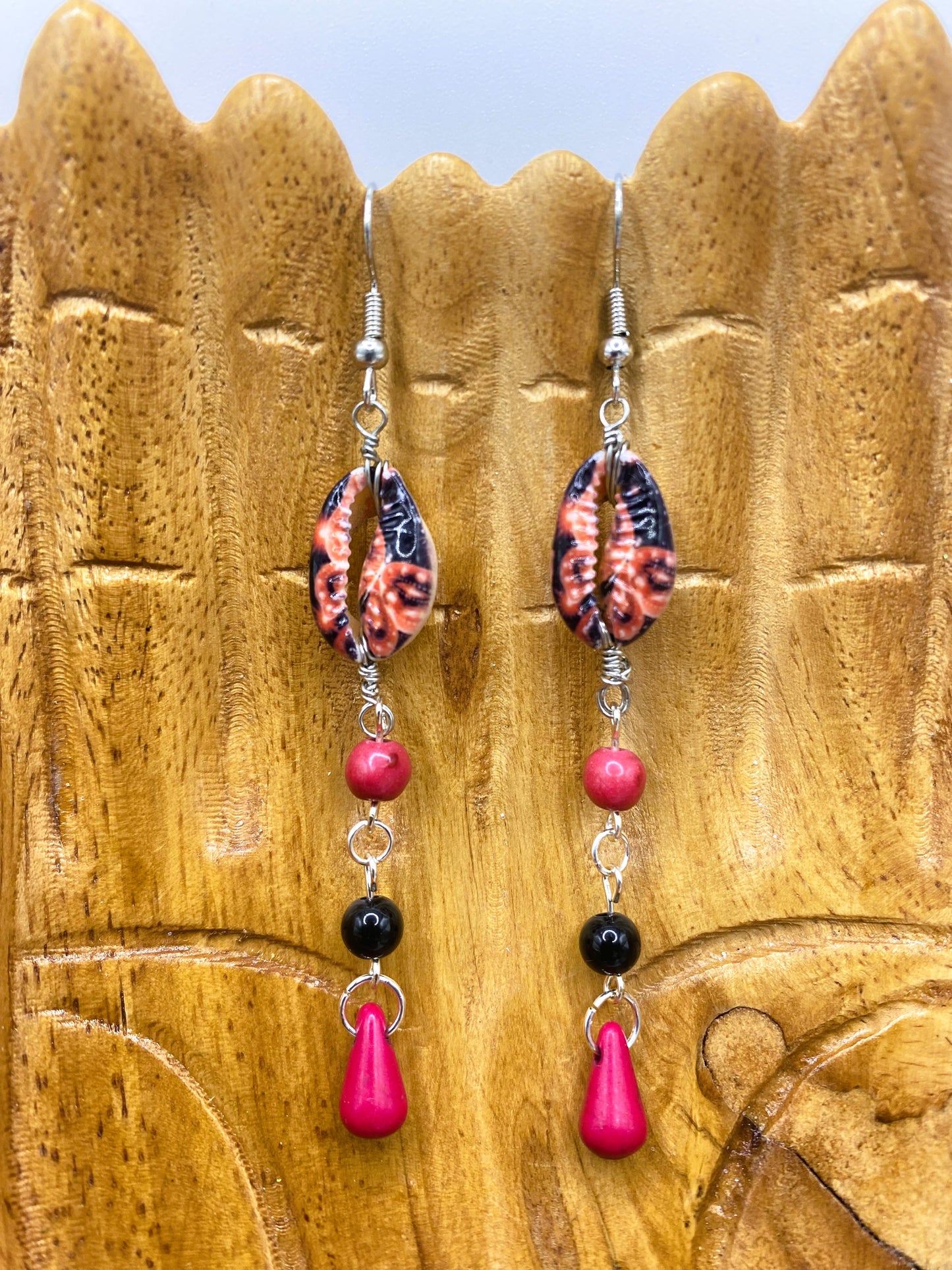 Painted Cowry Shell Earrings