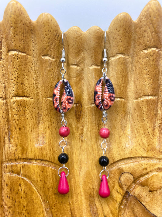Painted Cowry Shell Earrings