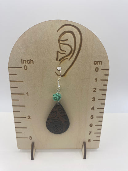 Turquoise Rose & Leather Earrings