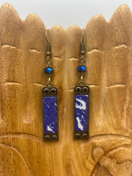 Blue & White Marble Earrings
