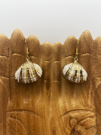 White Shell with Gold Accent Earrings