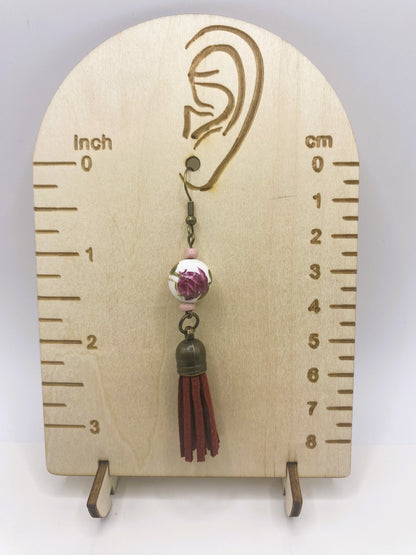 Rose & Tassel Earrings - Maroon