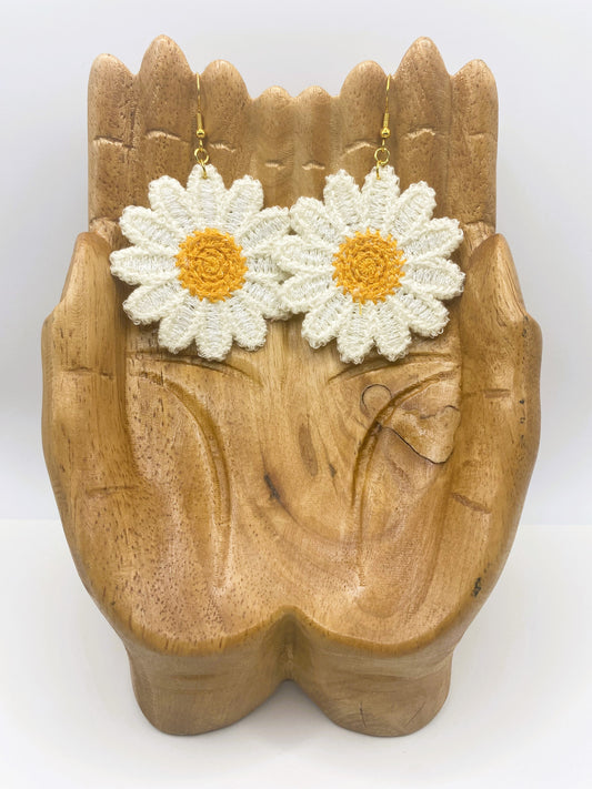 Embroidered Daisy Earrings