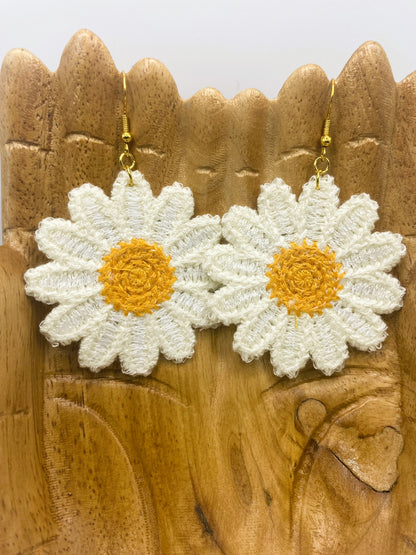 Embroidered Daisy Earrings
