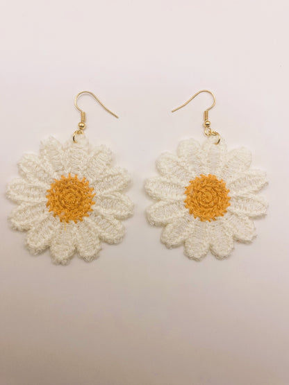 Embroidered Daisy Earrings