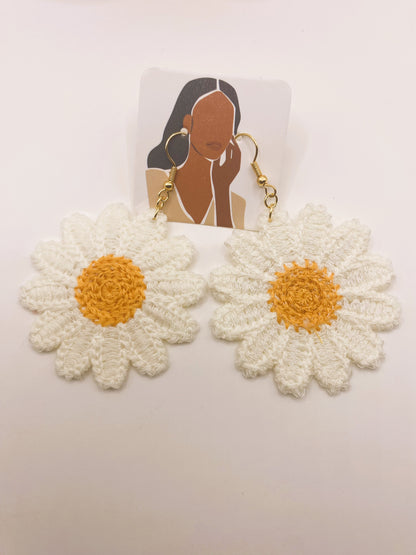 Embroidered Daisy Earrings