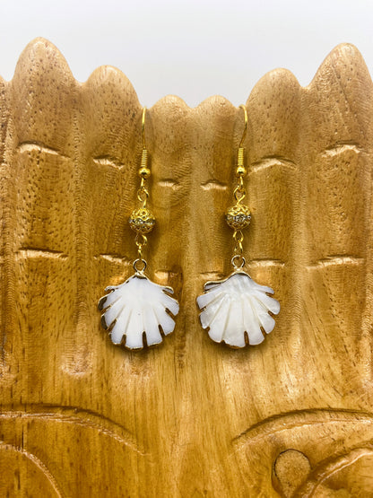 Carved Shell with Gold Accent Earrings