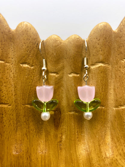 Dainty Pink Flower Earrings