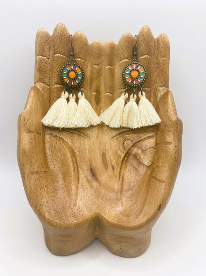 Off White Tassel Boho Earrings