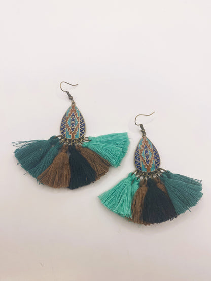 Teal Tassel Earrings