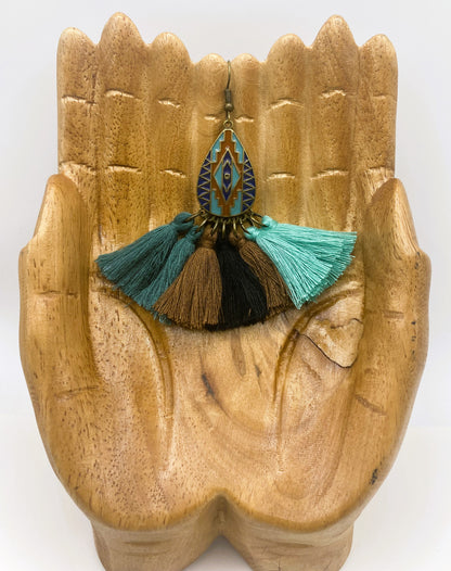 Teal Tassel Earrings
