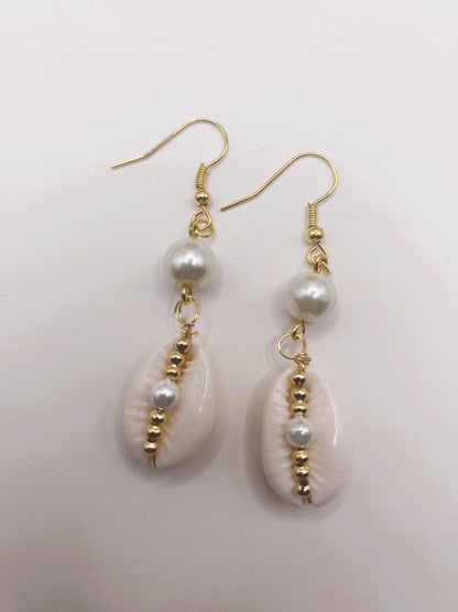 Cowrie Shell with Pearl Earrings