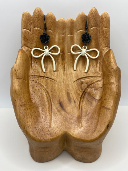 Black Rose & White Bow Earrings