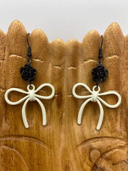 Black Rose & White Bow Earrings