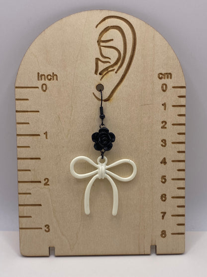 Black Rose & White Bow Earrings