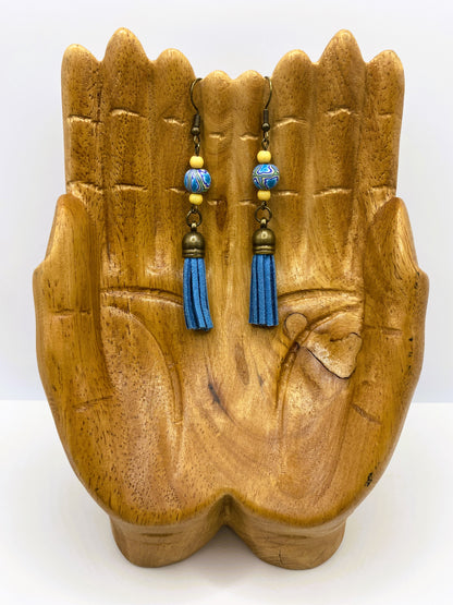 Yellow & Blue Earrings with Tassel