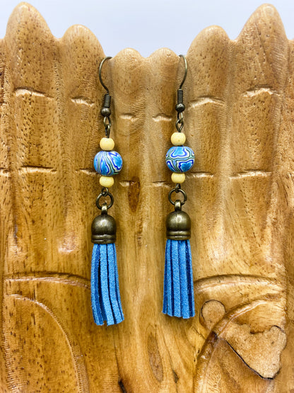 Yellow & Blue Earrings with Tassel