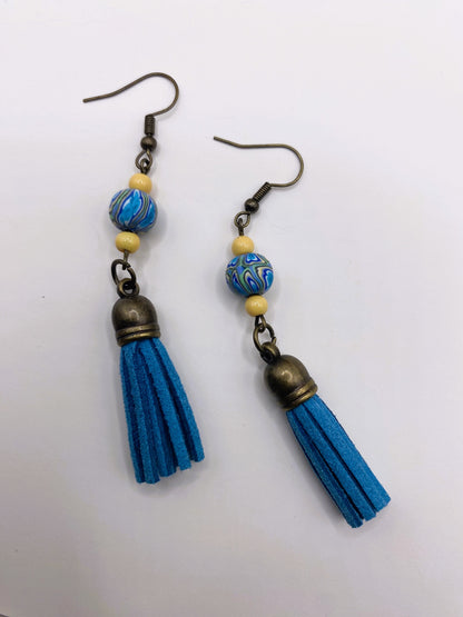 Yellow & Blue Earrings with Tassel