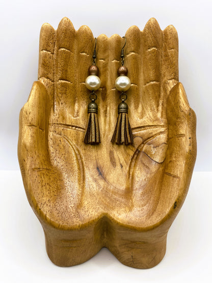 Brown & Pearl Tassel Earrings