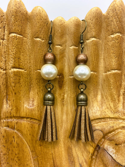 Brown & Pearl Tassel Earrings
